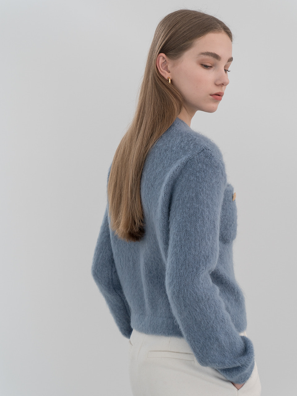 Brushed mohair wool cardigan in skyblue