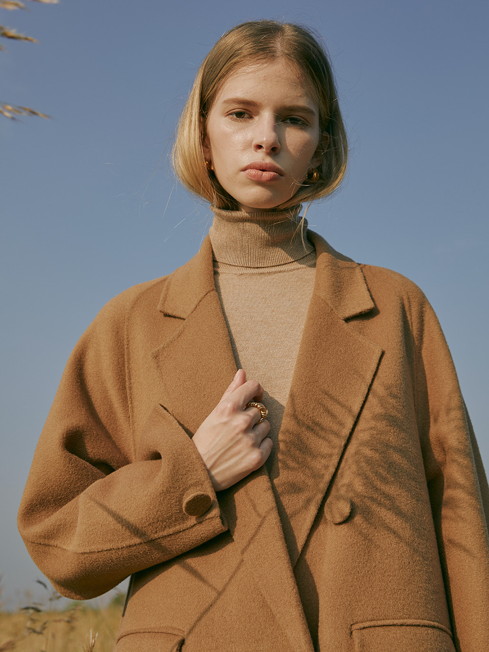 [Last 1장]Premium handmade cashmere blend wool wrapped button coat in camel