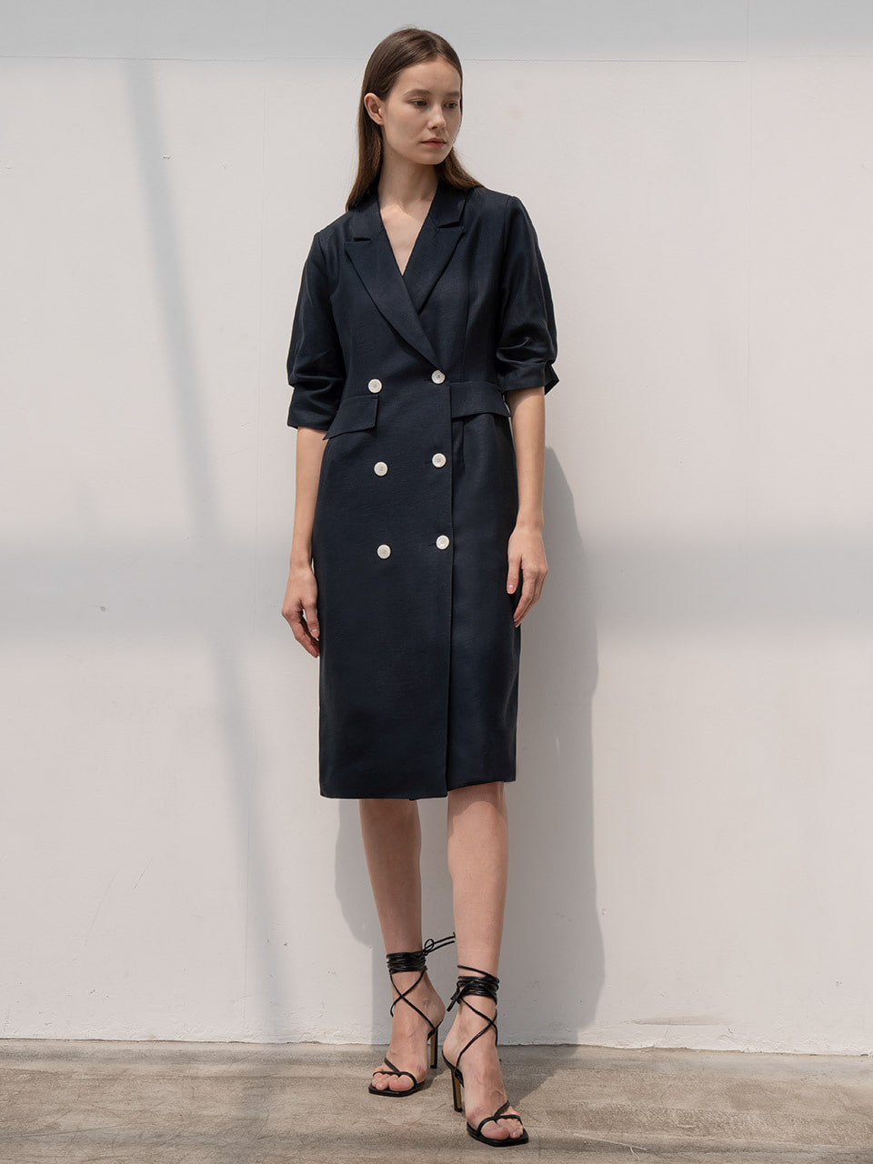 [Last 2장]Double button contrast dress in navy