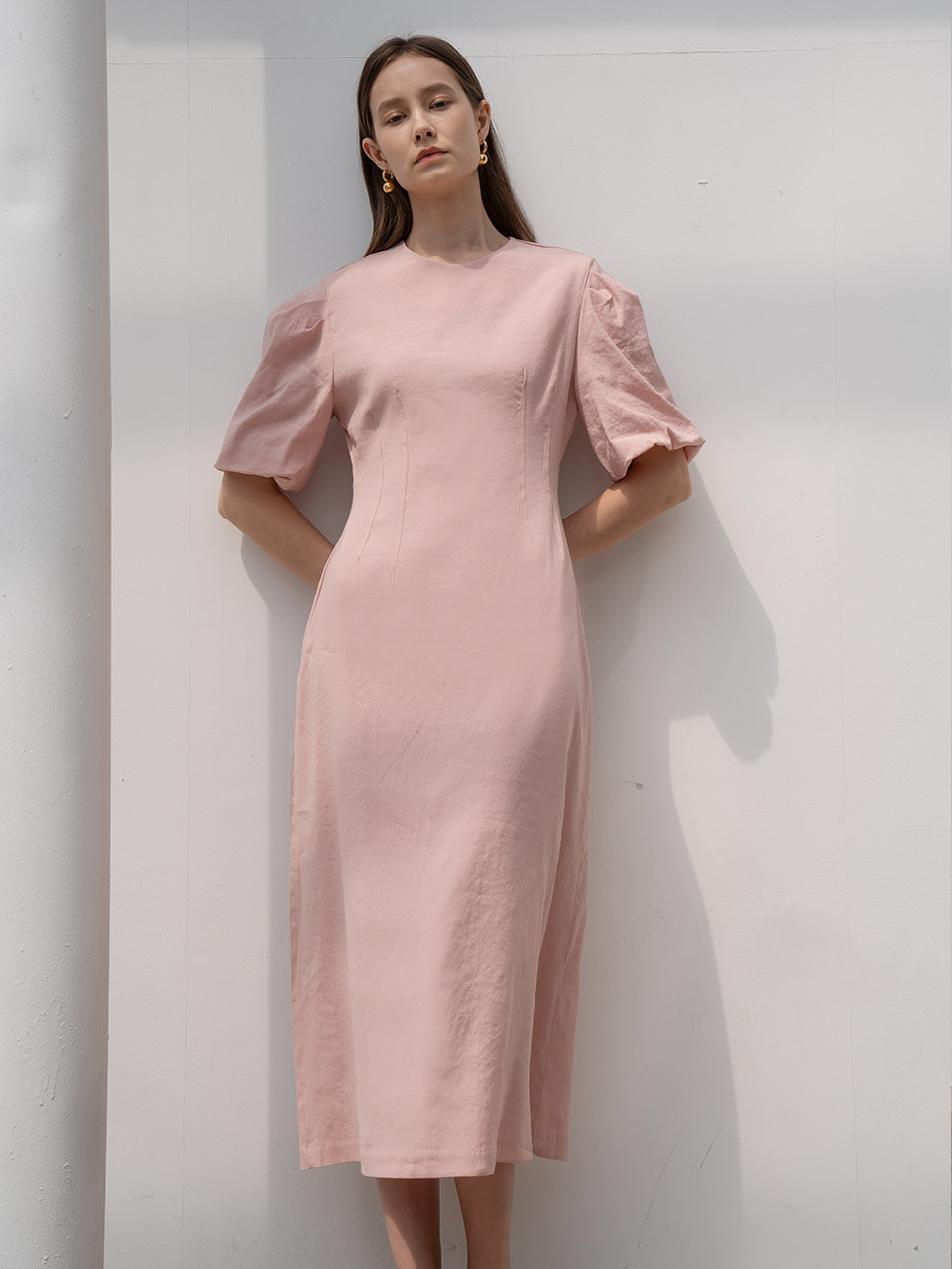[Last 1장]Volume midi dress in pink