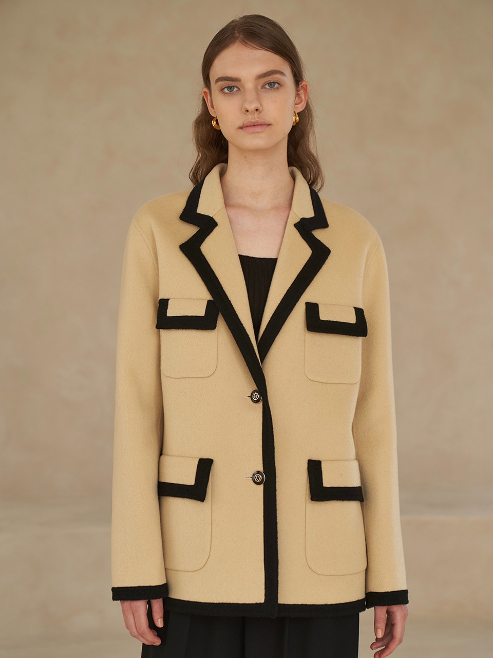 [Last 1장]Premium handmade wool contrast coat in ye. Be