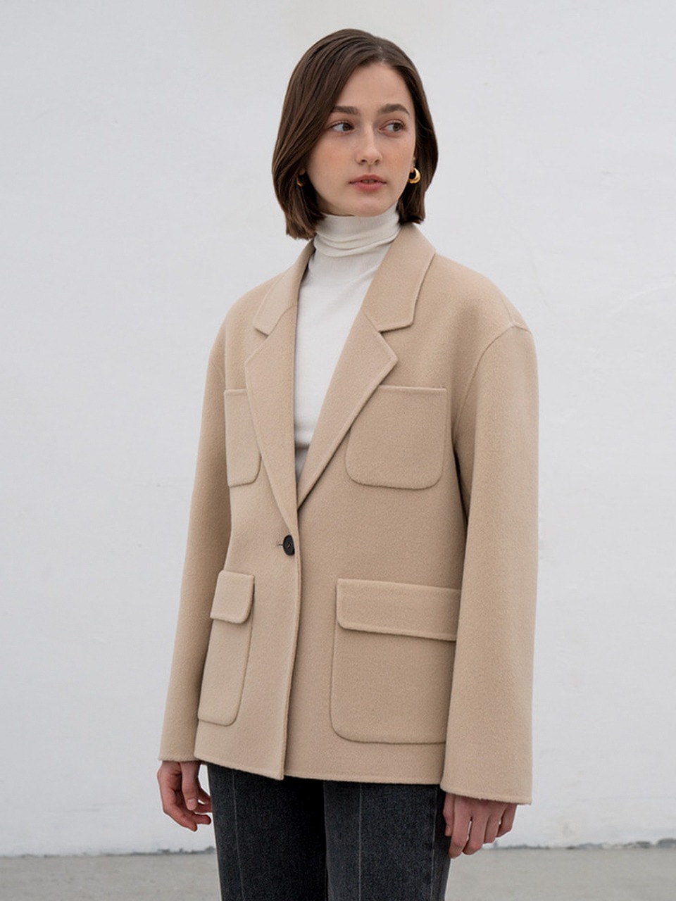 [정수정착용]Pointed pocket wool jacket [2color]