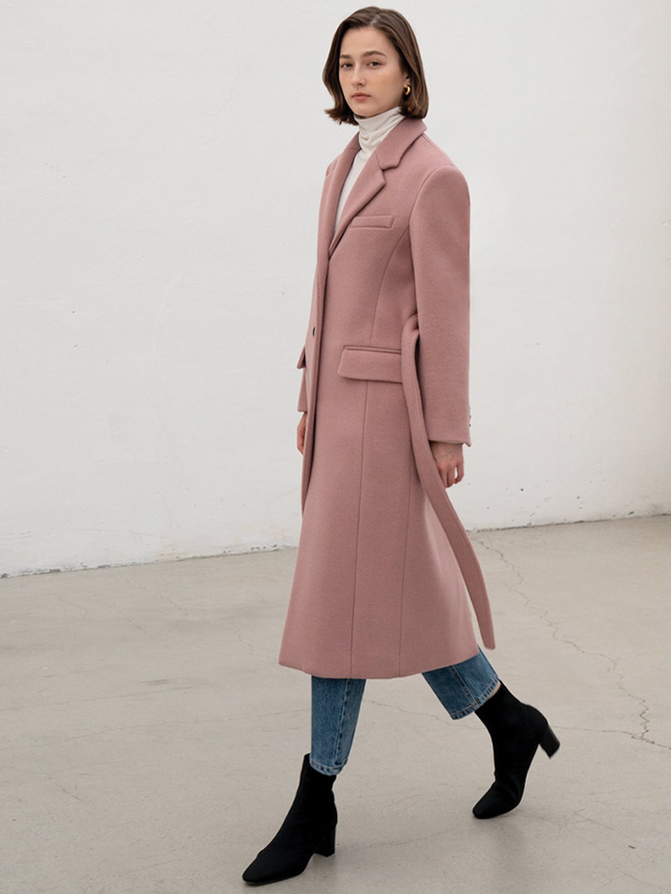 [엄현경착용]Belted cape wool long coat [2color]