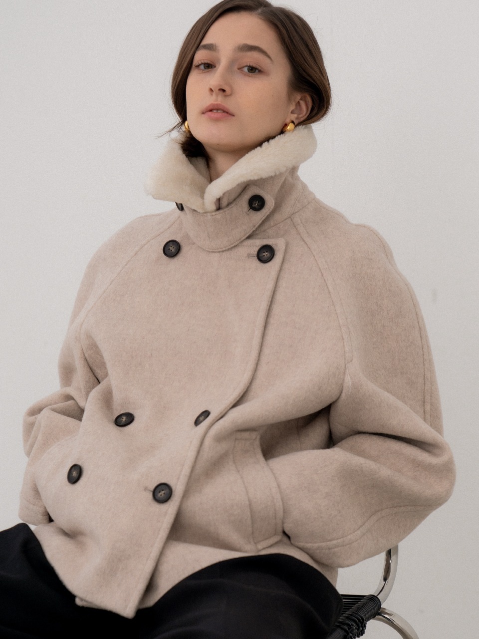 Removable fur wool short coat [2color]