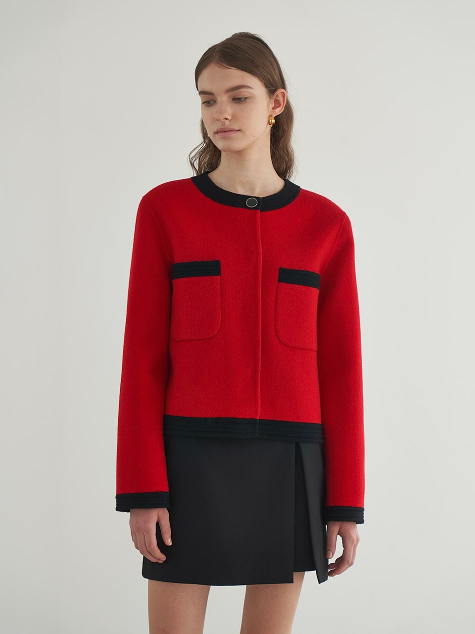 [LAST 1장]Premium handmade wool round neck blazer in red