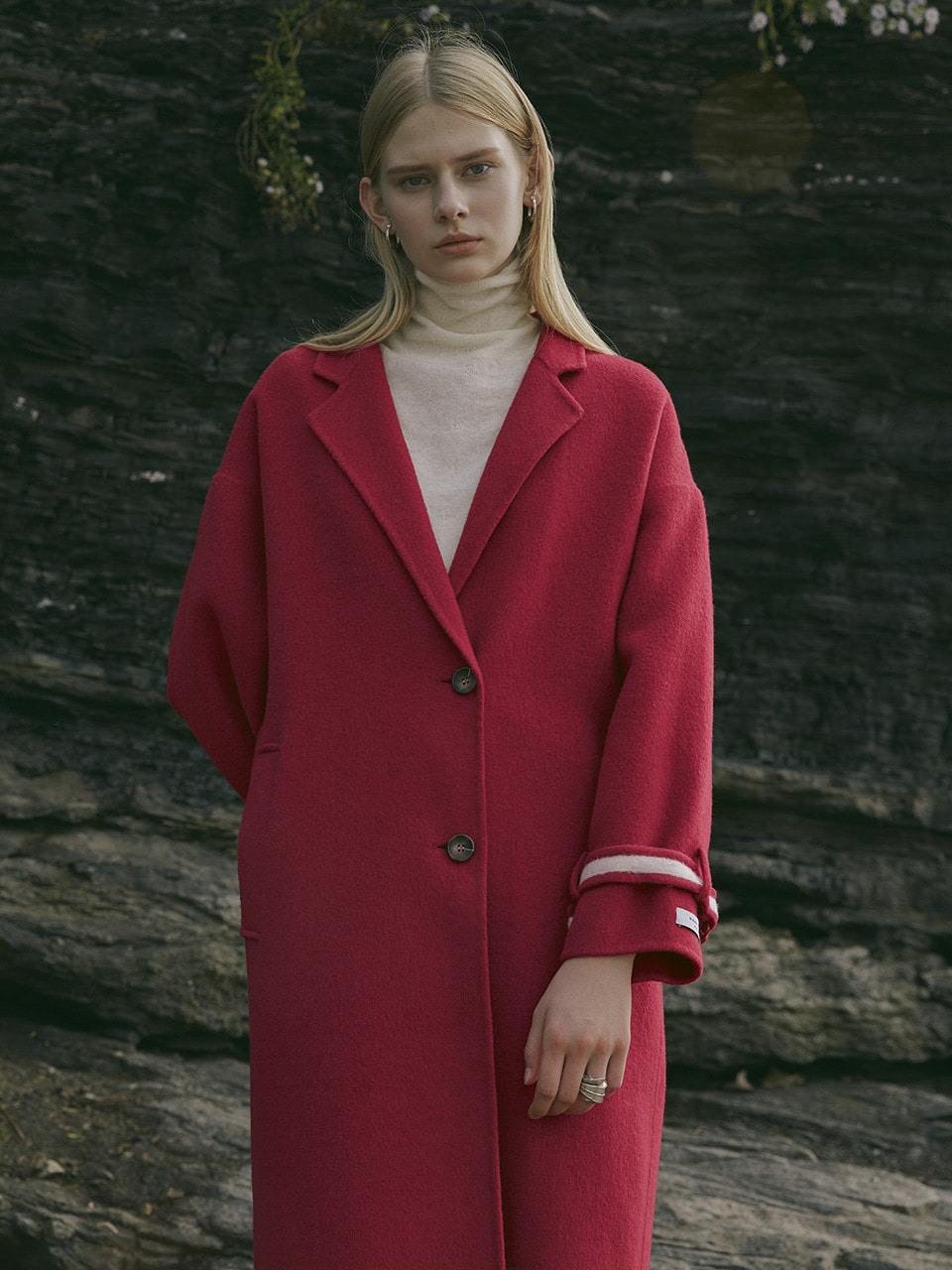 [Last 3장]Premium handmade alpaca buckle sleeve coat [RED]