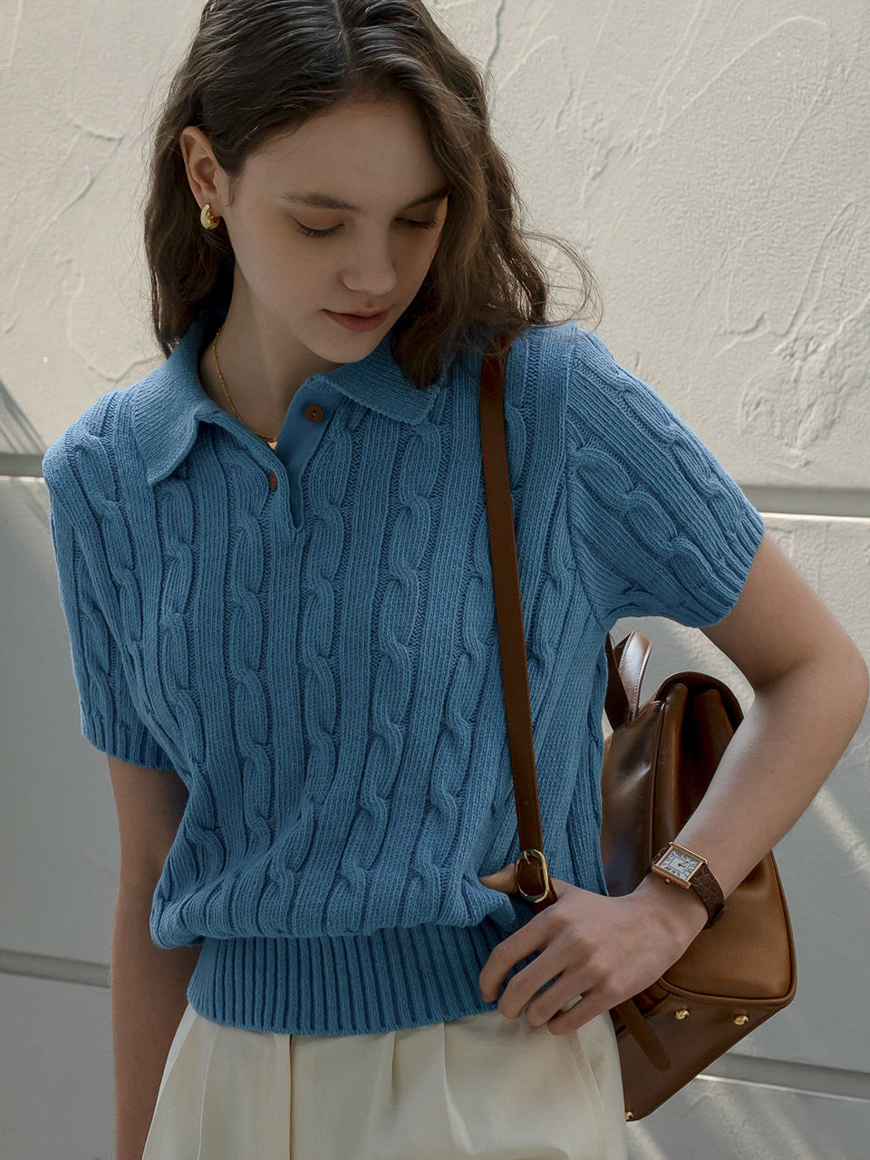 Two button cable knit_Blue