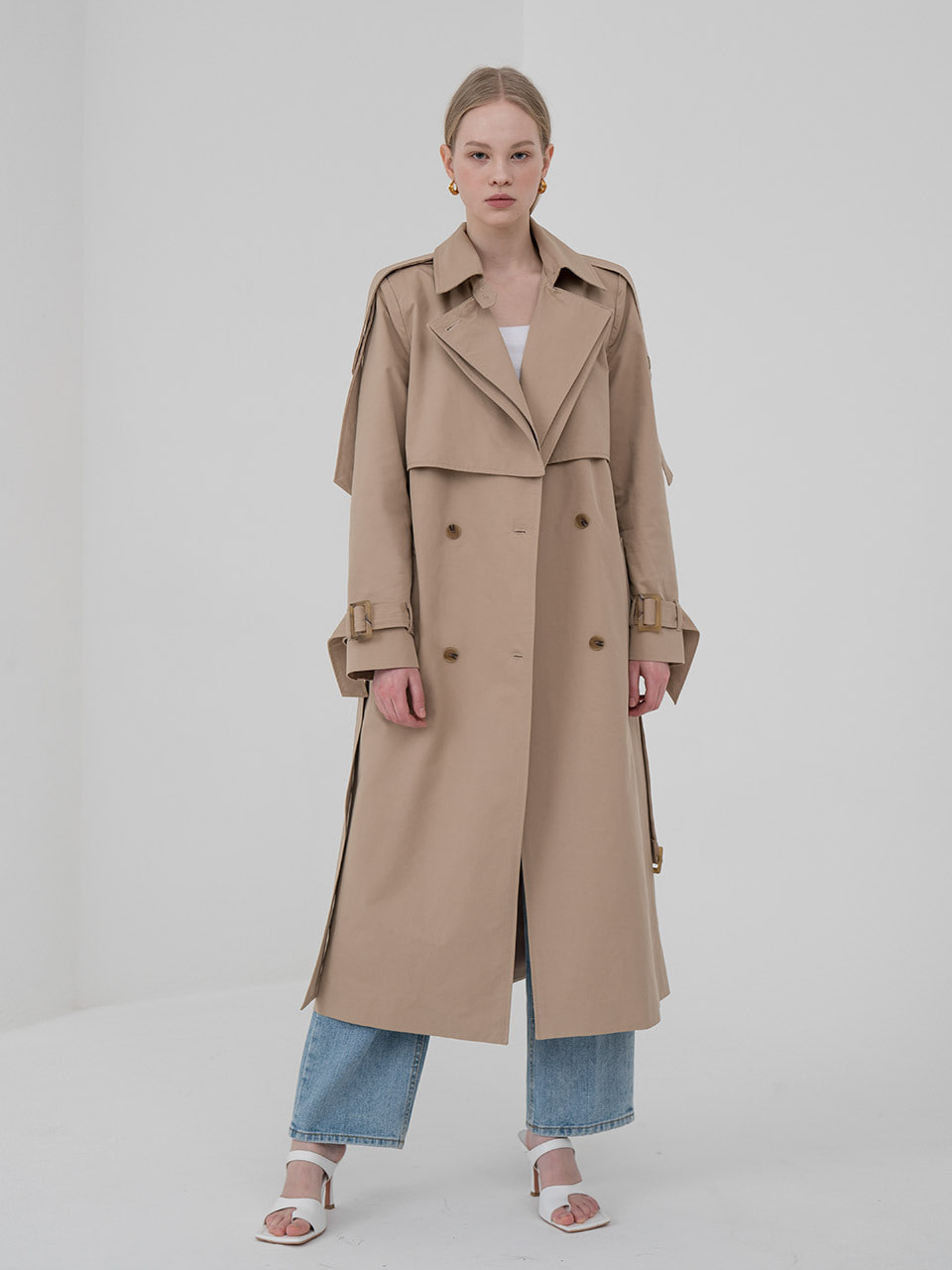 [Last 1장]Cape belted trench coat in beige