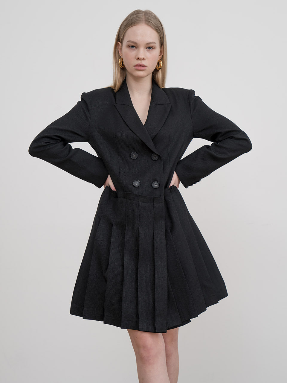 [Last 2장]Fringed drop jacket dress in black