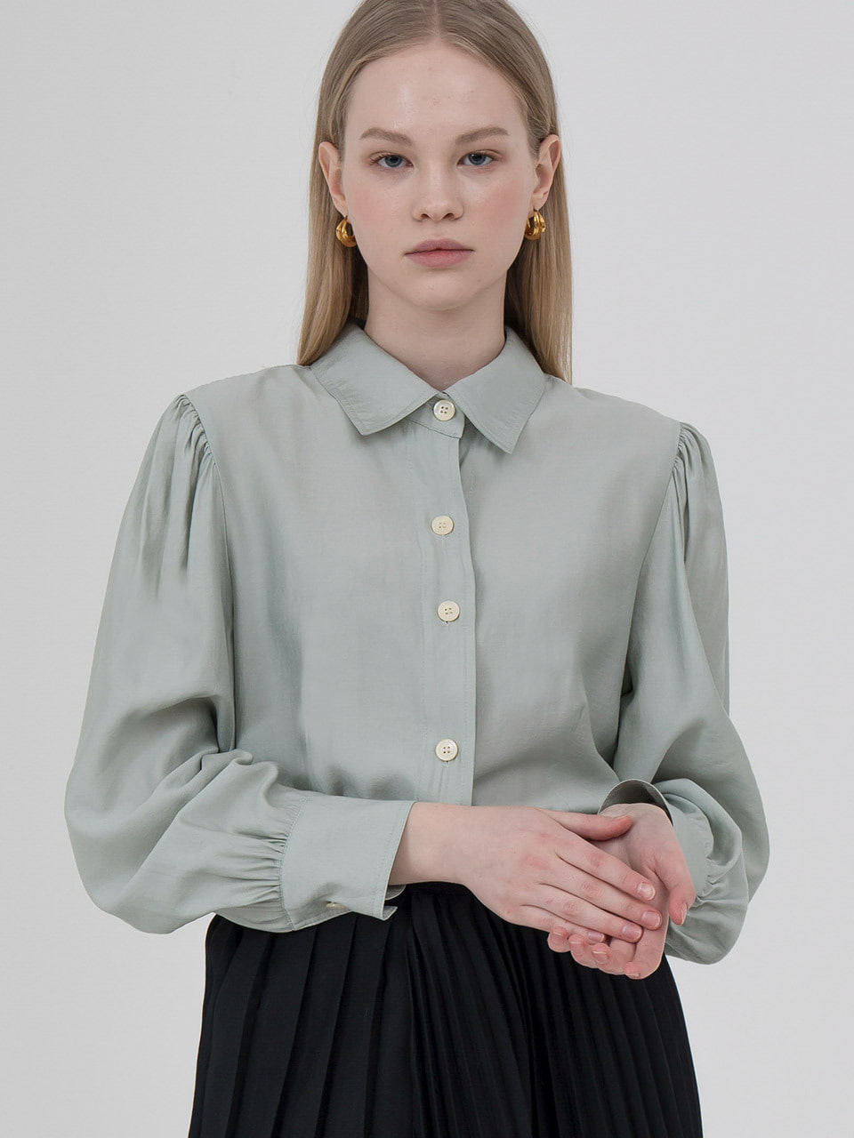 [문채원 착용] [한승연 착용] Puff sleeve blouse in mint