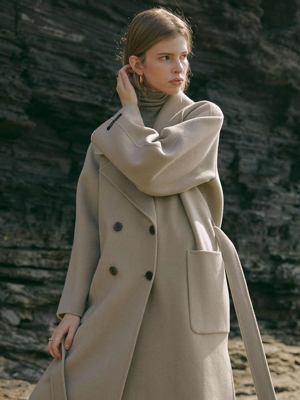 [Last 1장]Premium handmade wool large notch lapel coat in ash gray
