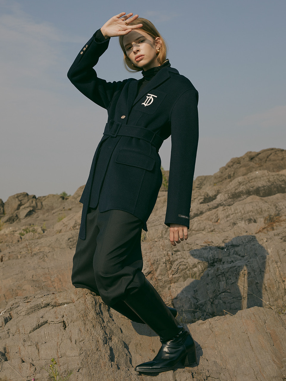 [Last 3장]Premium handmade wool Embroidery TD logo jacket in navy