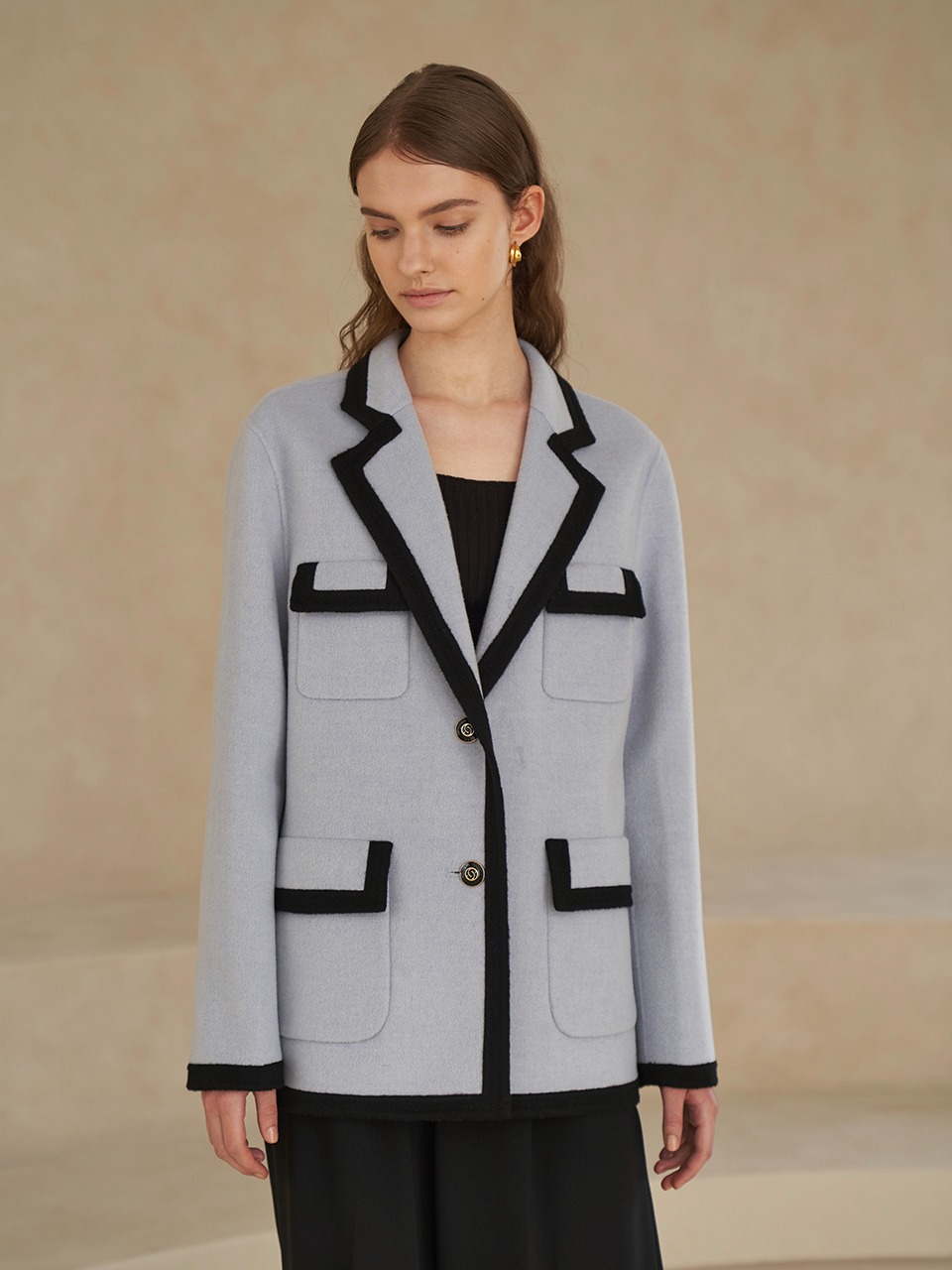 [Last 2][선미 착용] Premium handmade wool contrast coat in sky blue