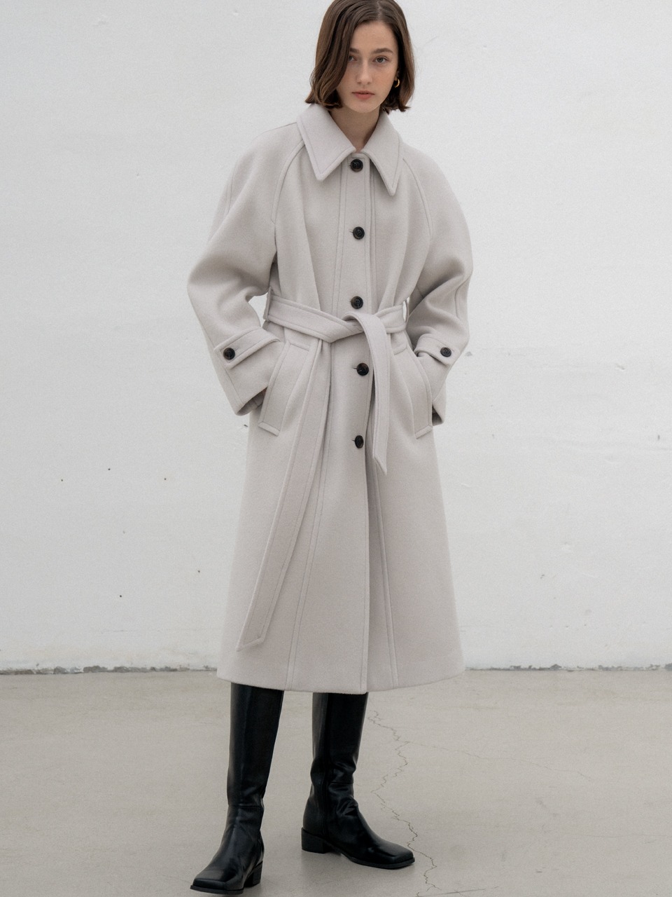 [LAST 1장][함은정 착용]Belted single wool coat [2color]
