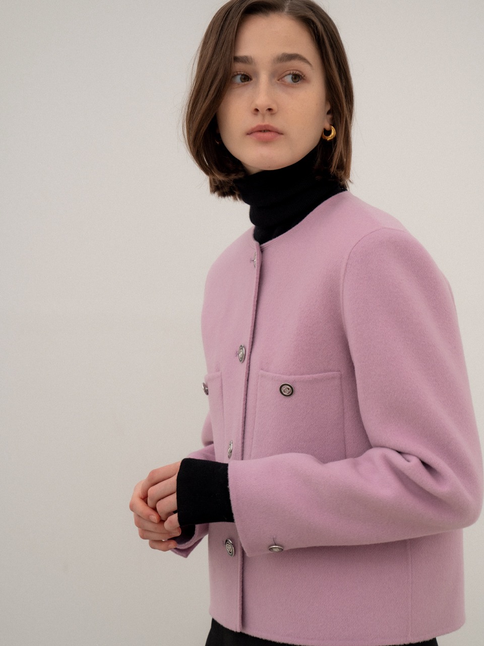 Handmade unique button wool jacket_Pink