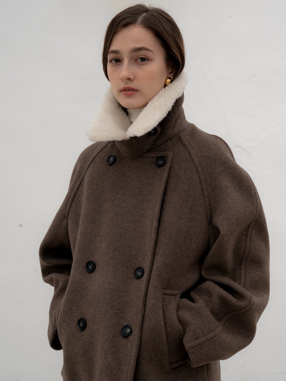 [Brown LAST 1장]Removable fur wool short coat [2color]
