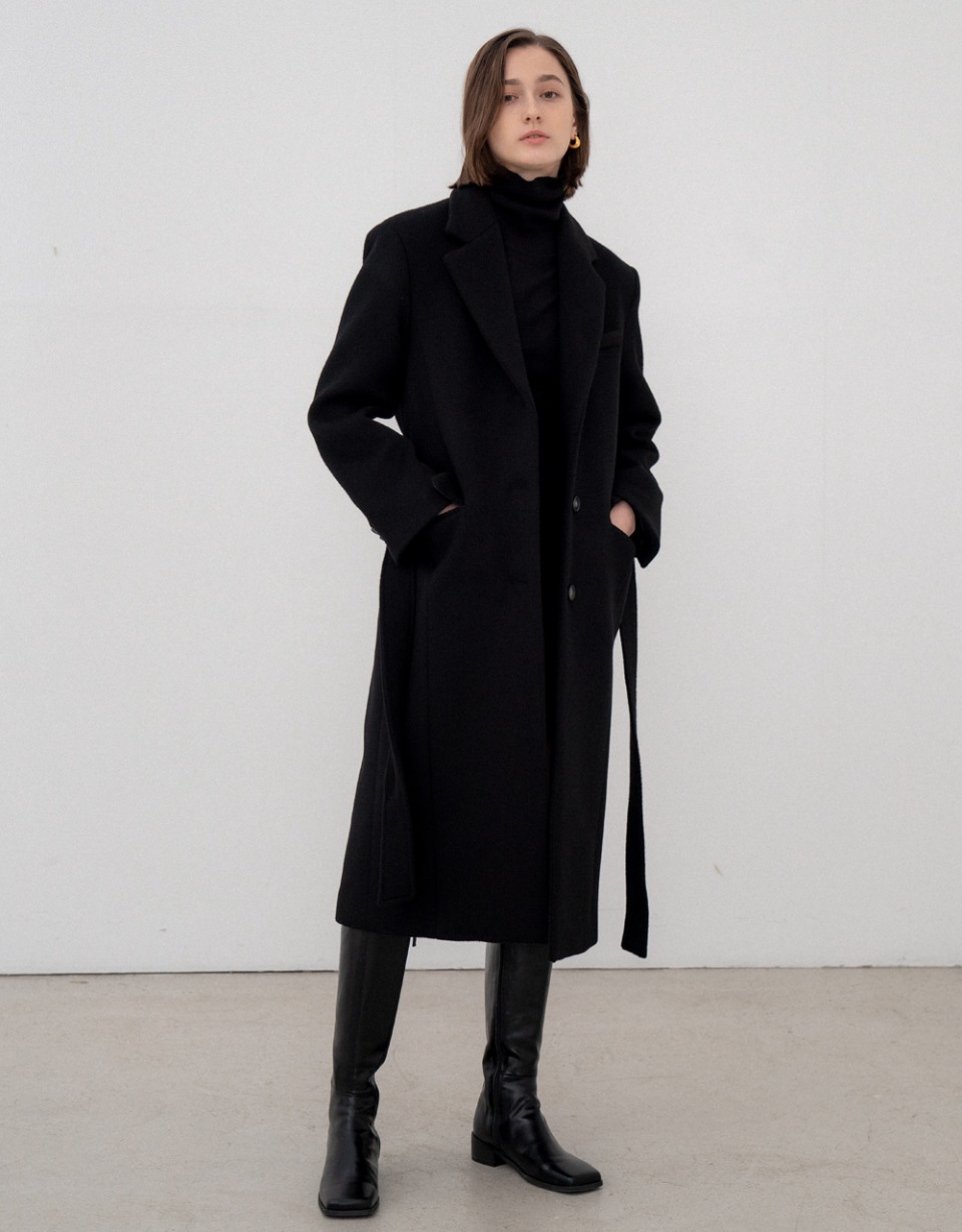 [엄현경착용]Belted cape wool long coat [2color]