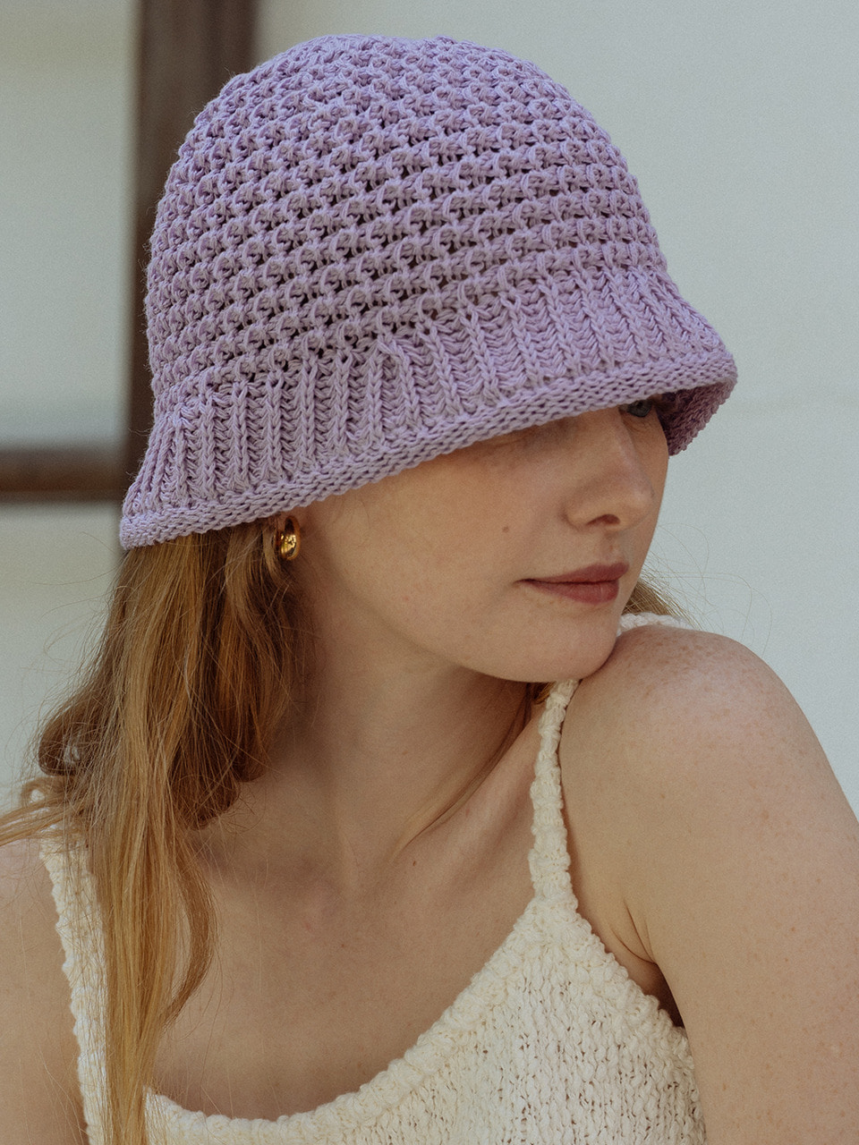Crocher cozy summer knit hat_Purple