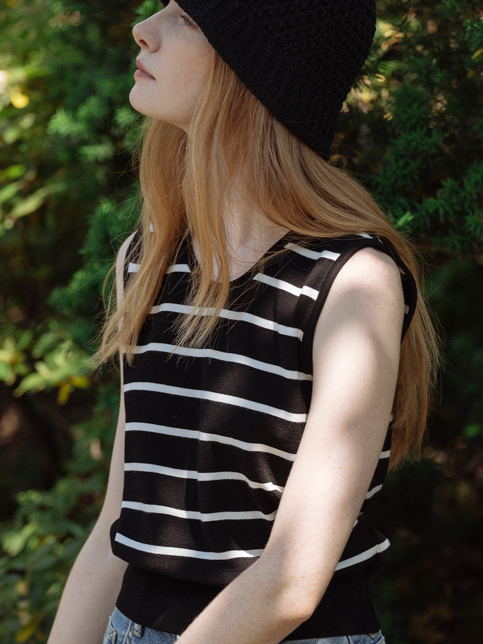 Soft stripe sleeveless knit_Black