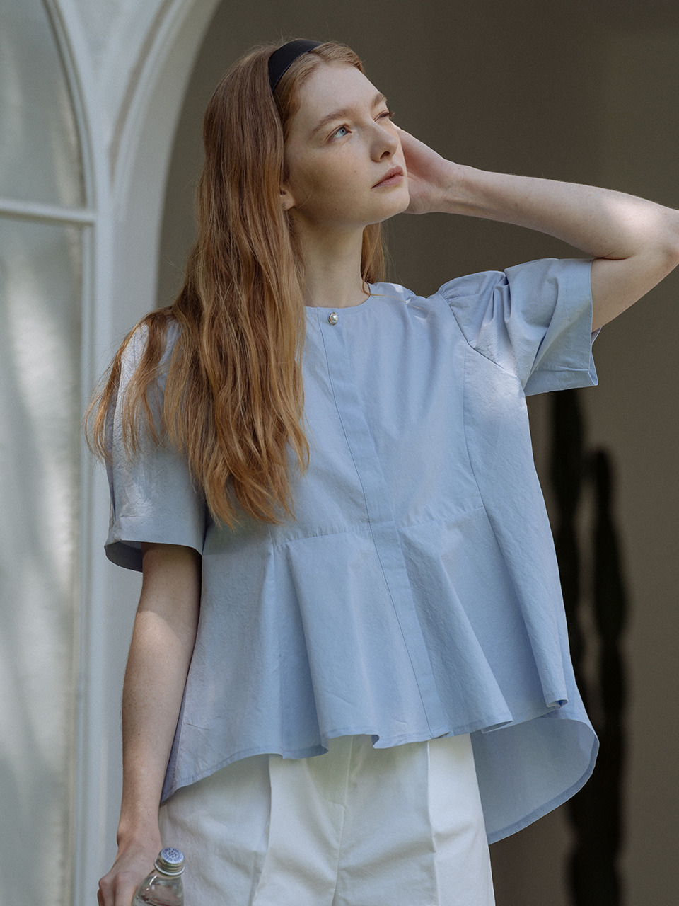 Pearl point flare blouse_Skyblue