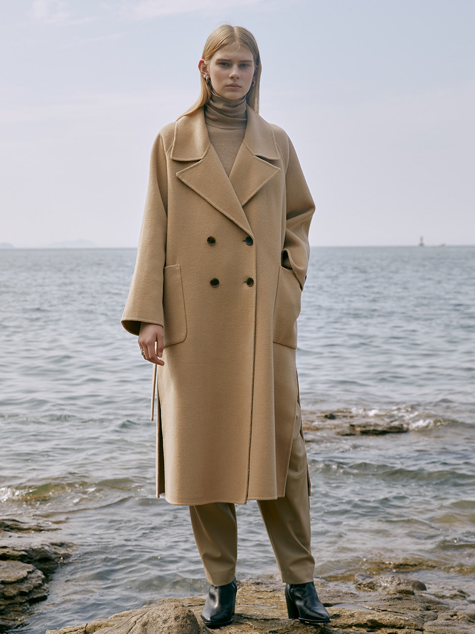 [LAST 2장]Premium handmade wool large notch lapel coat in beige