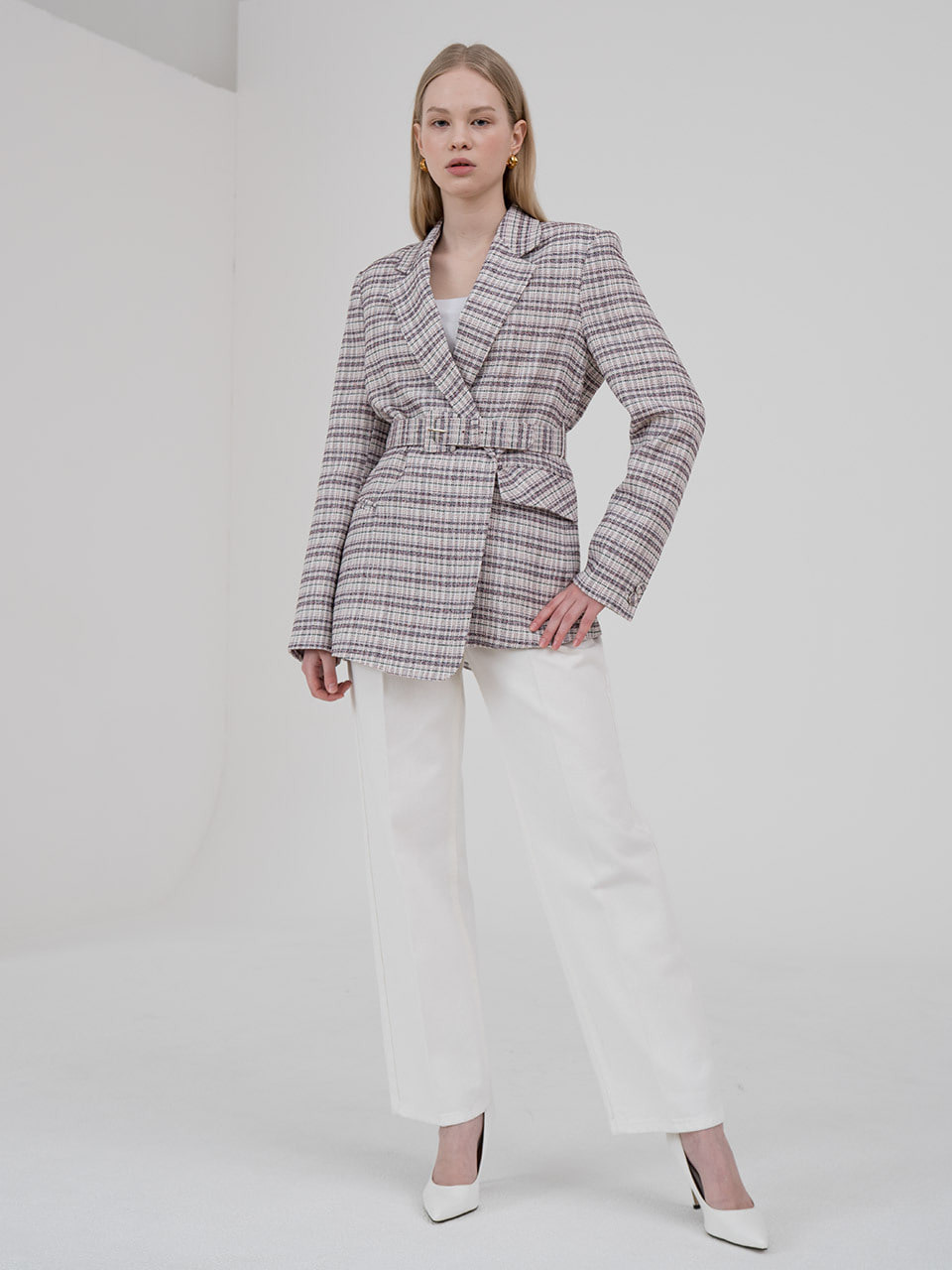 [LAST 1장]Multi check tailored blazer by tweed