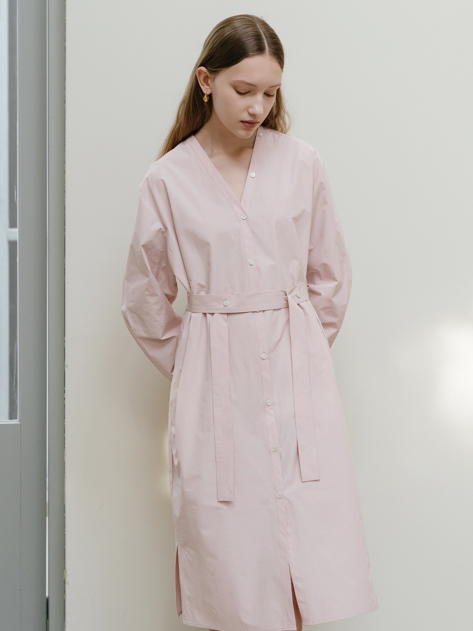 Cotton blended robe dress in Pink