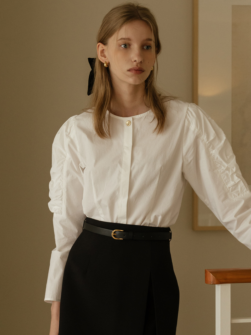 Shirring line blouse_White