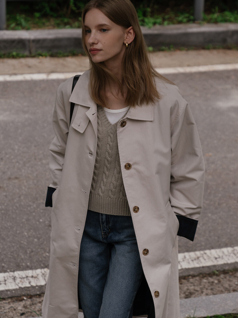 Roll up point trench coat_Ivory