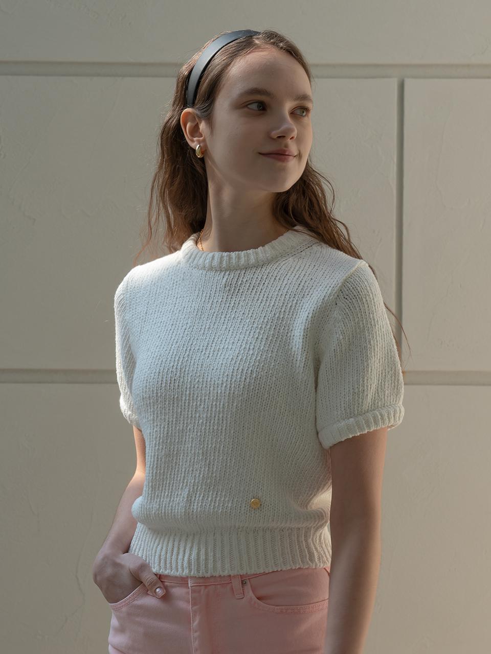 Round neck cotton knit_Ivory