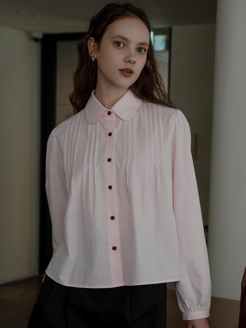 Pintuck round collar blouse_Pink