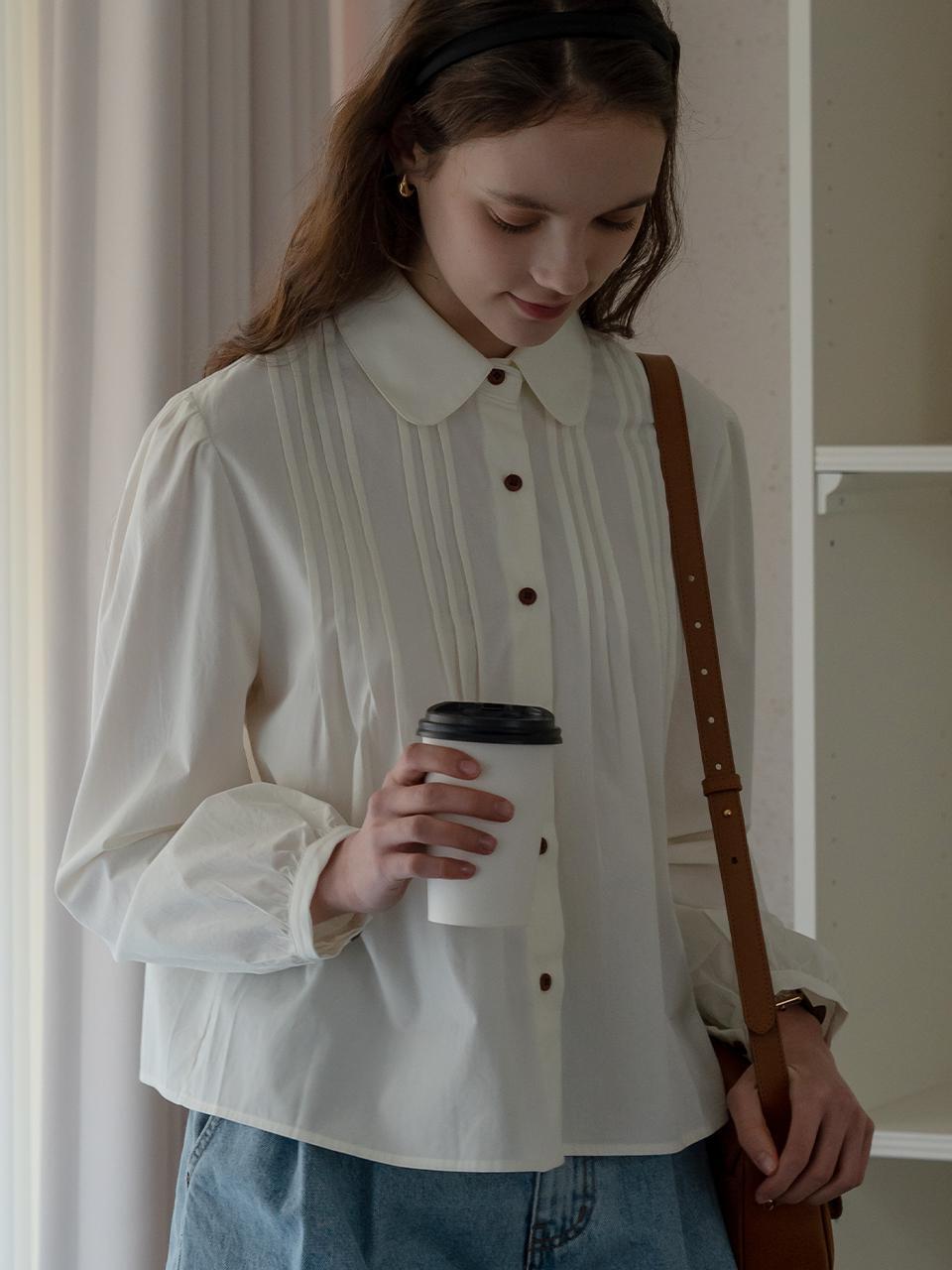 [2차]Pintuck round collar blouse_Cream