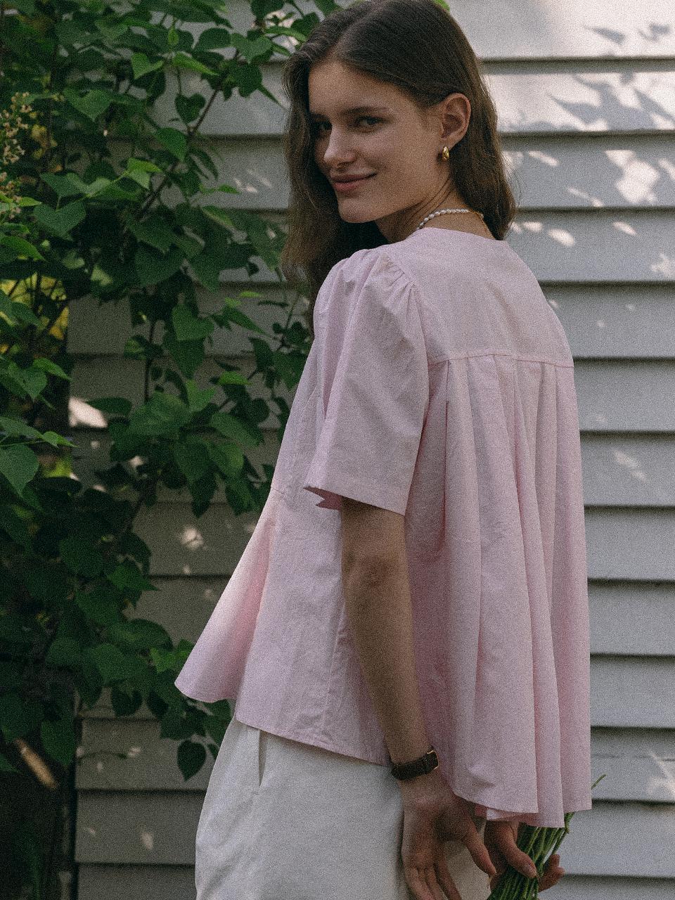 Pearl point flare blouse_Pink