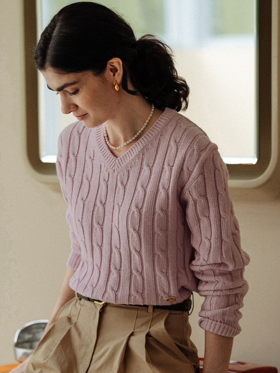 Cashmere blended cable knit_Pink