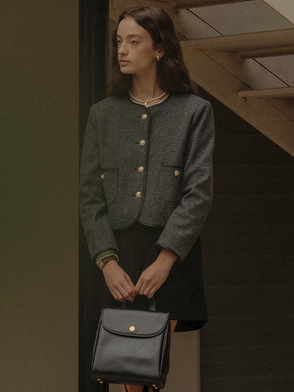 British leather binding wool jacket_Gray
