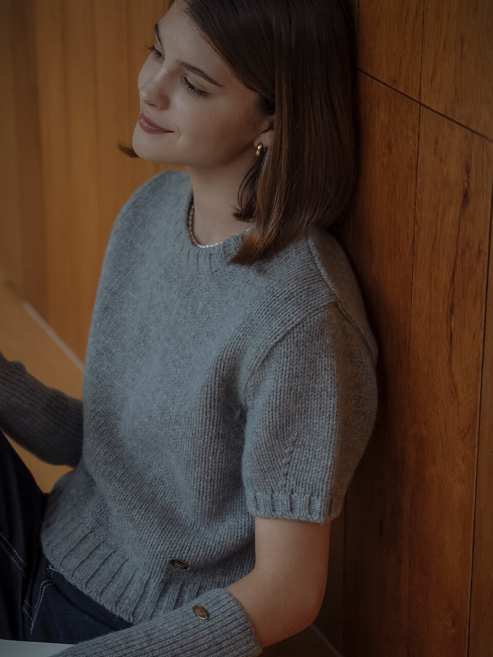Round wool knit warmer set_Gray