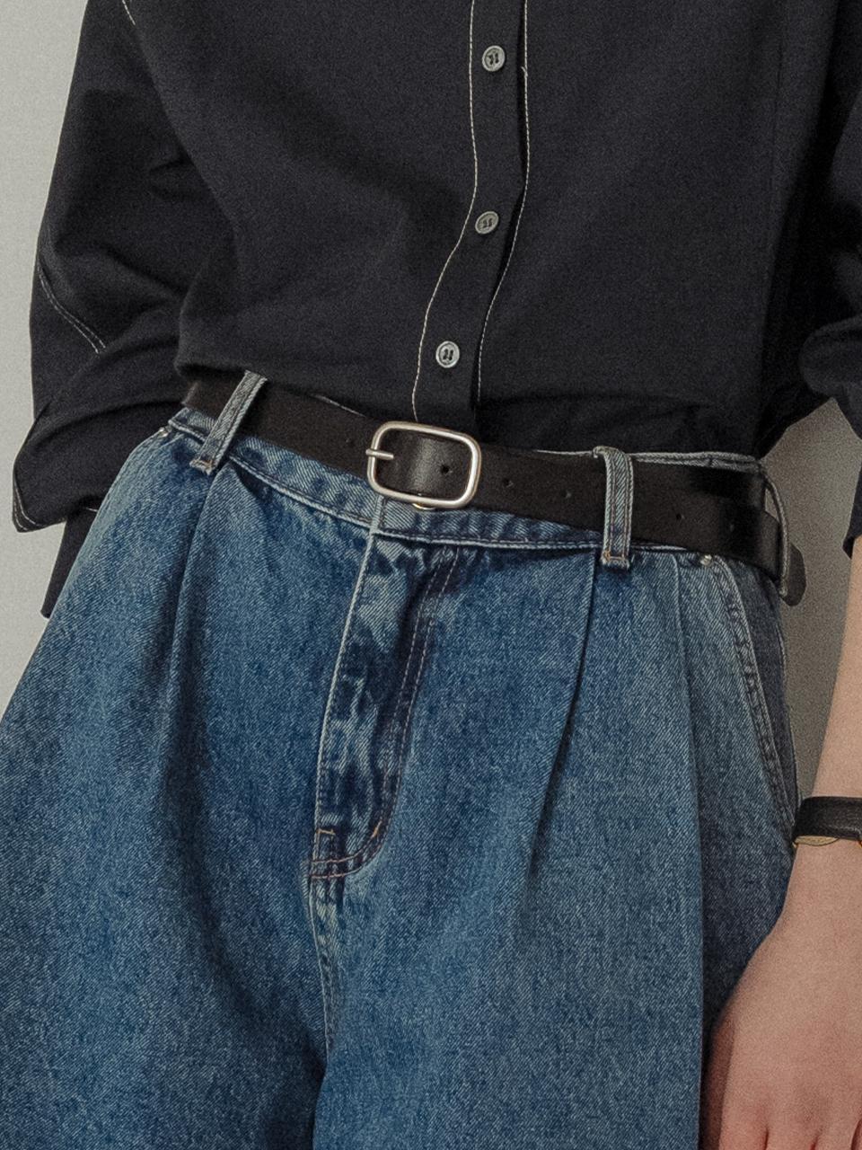 Italian leather modern square buckle belt_Black