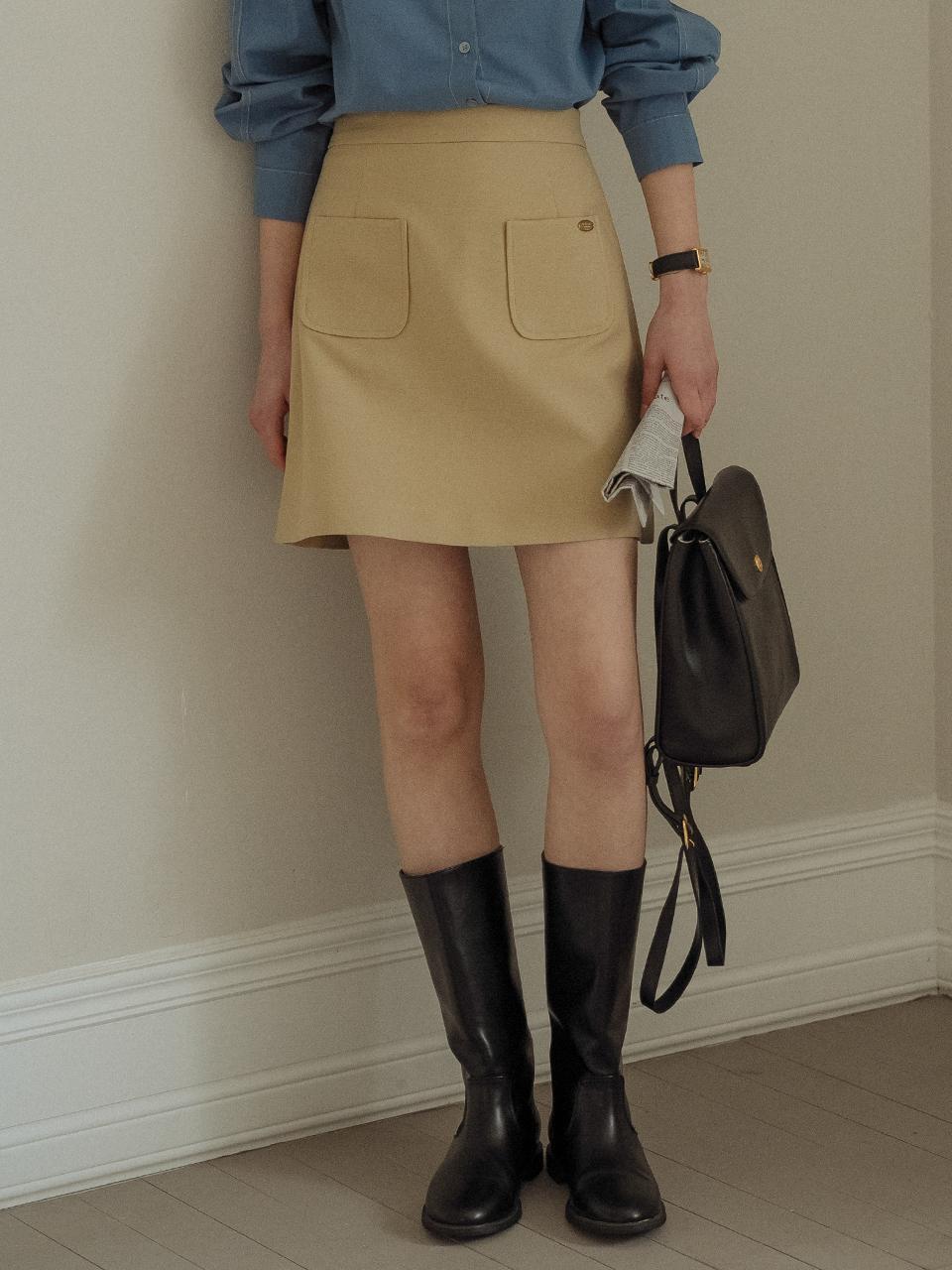 [예약배송]Front two pocket A-line skirt_Beige