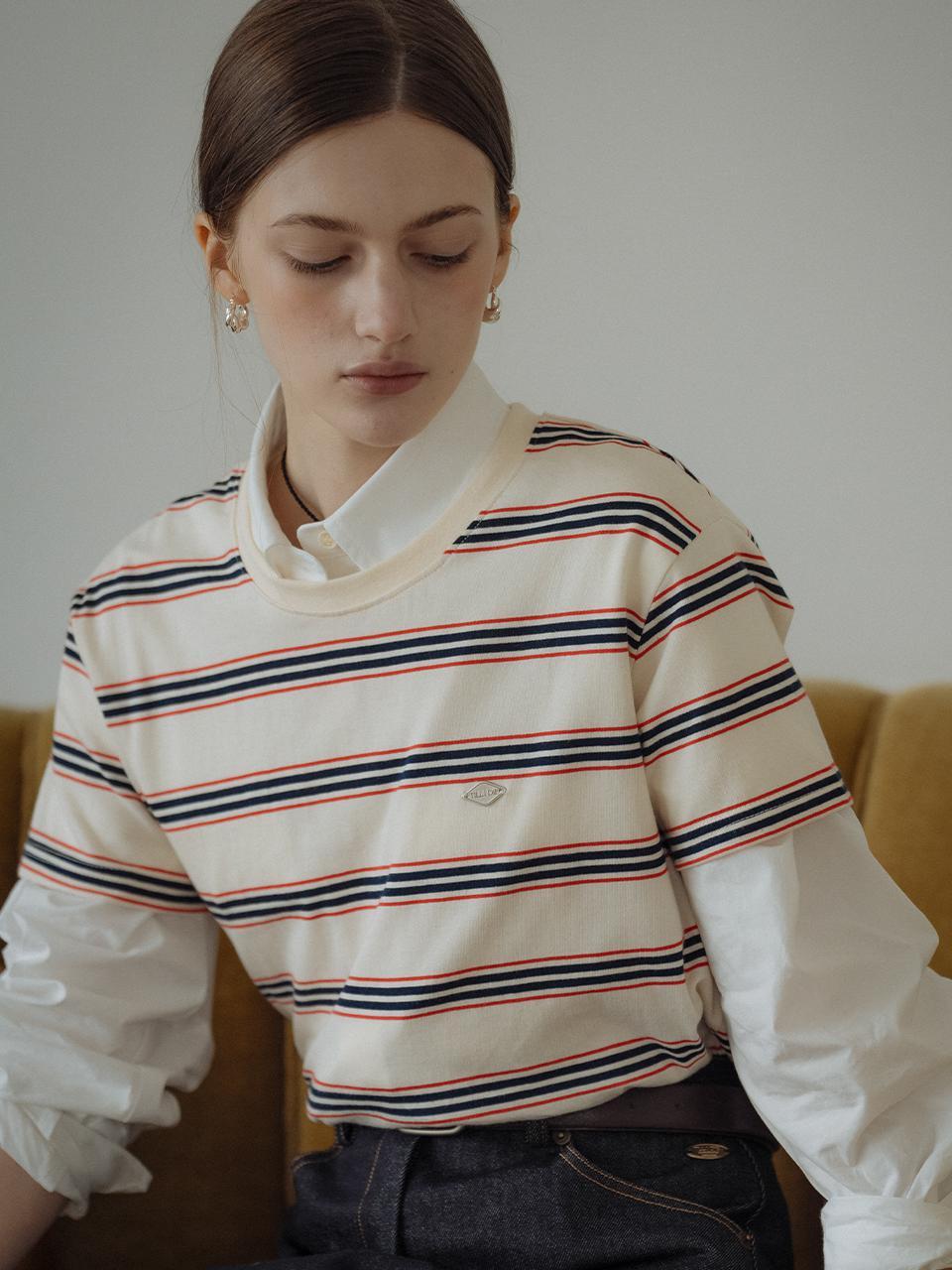 [예약배송]Multi stripe cotton t-shirt_Ivory