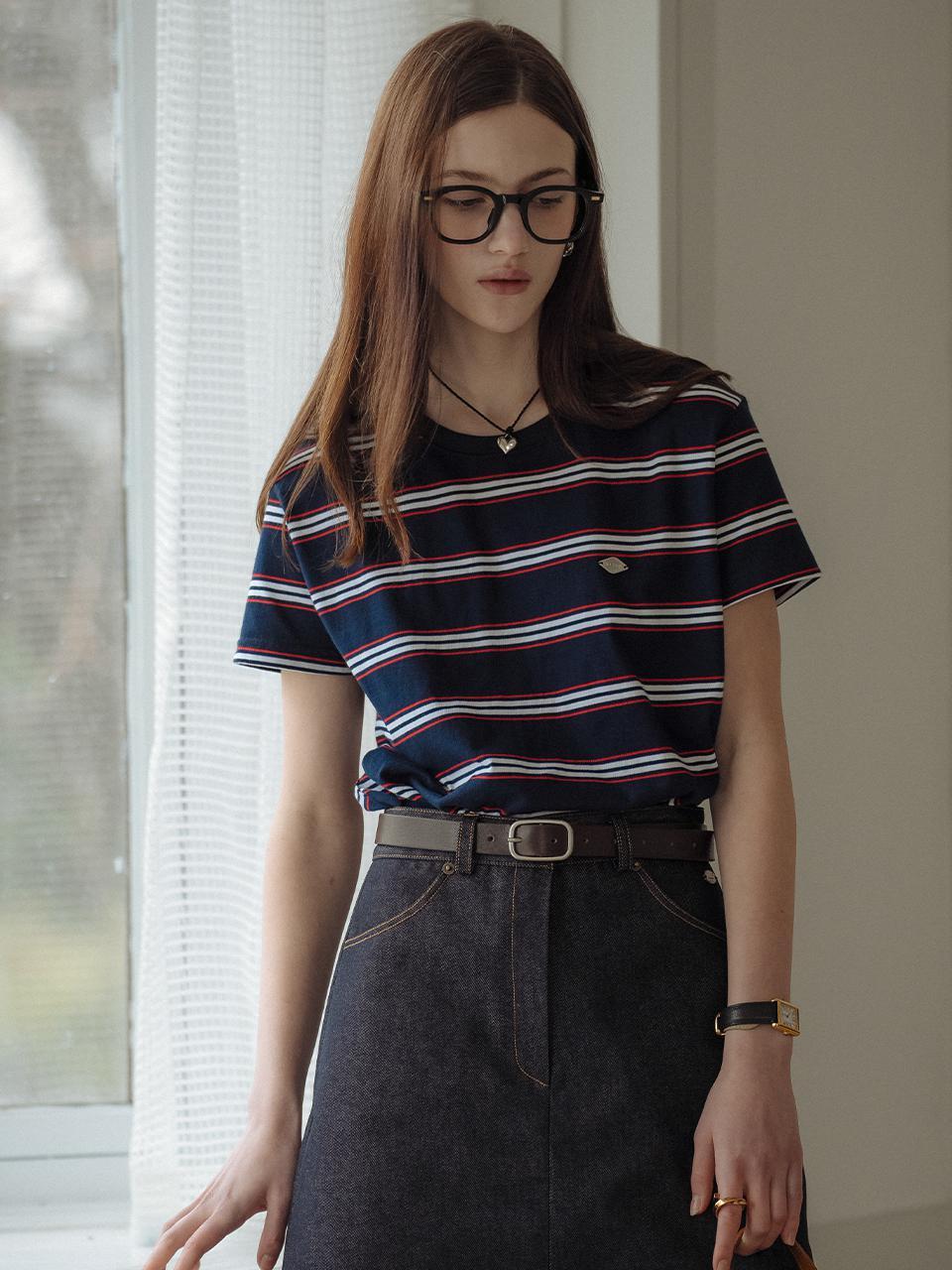 [예약배송]Multi stripe cotton t-shirt_Navy