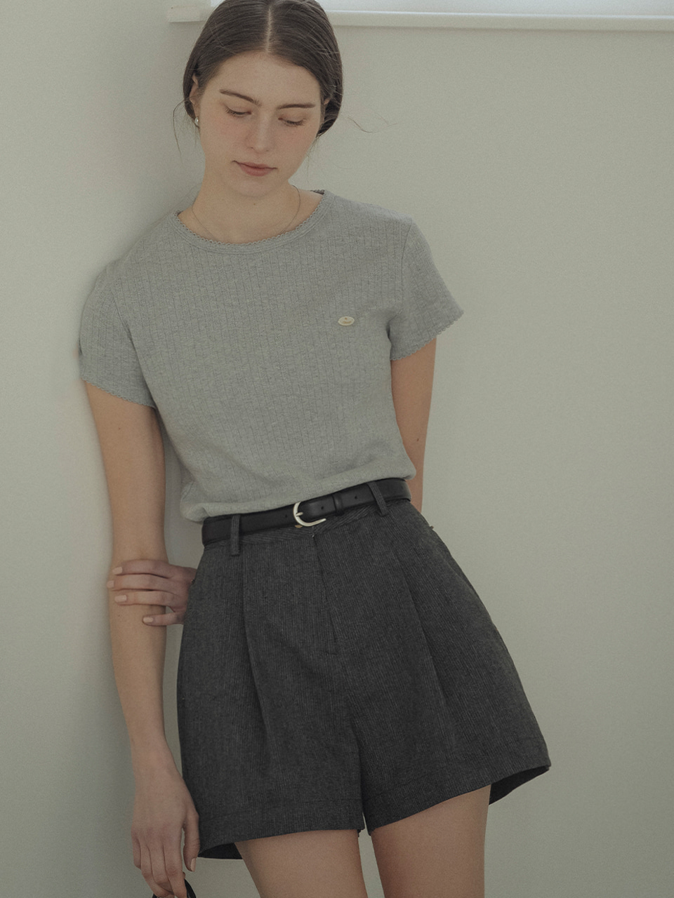 [예약배송]One tuck linen blended shorts_Gray