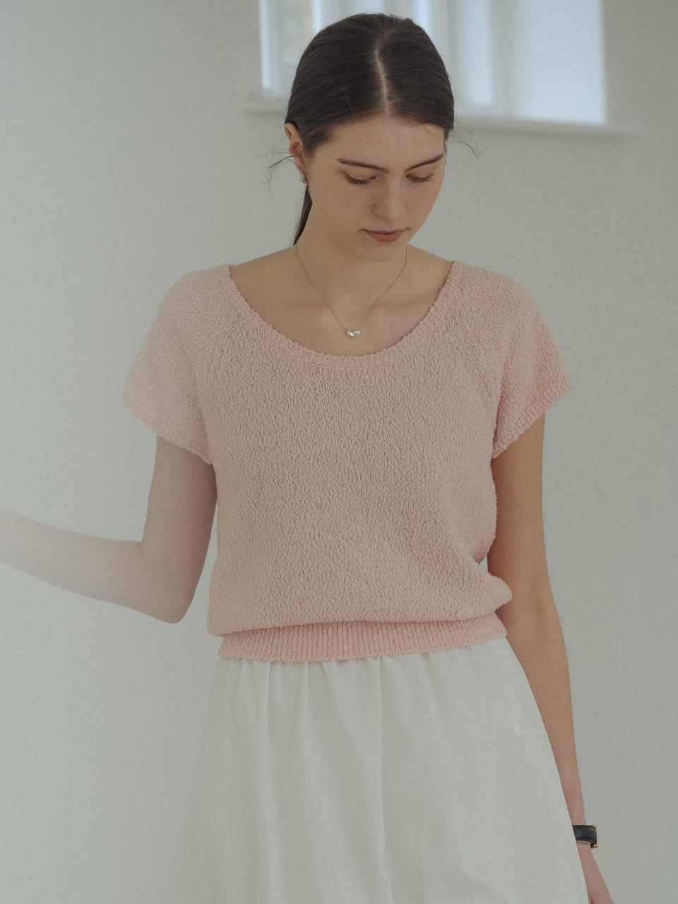 Scoop neck short sleeve knit_Light pink