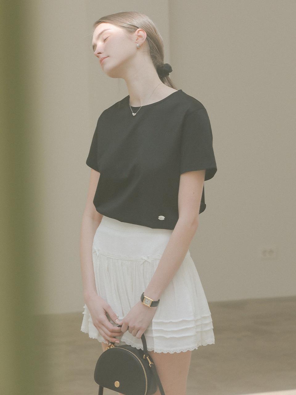 [예약배송]Silky pearl cotton half sleeve t-shirt_Black