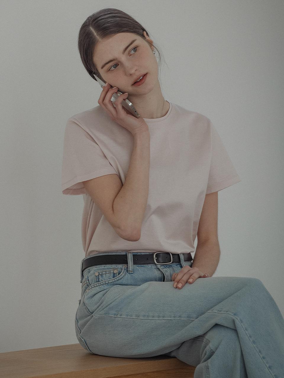 Silky pearl cotton half sleeve t-shirt_Pink